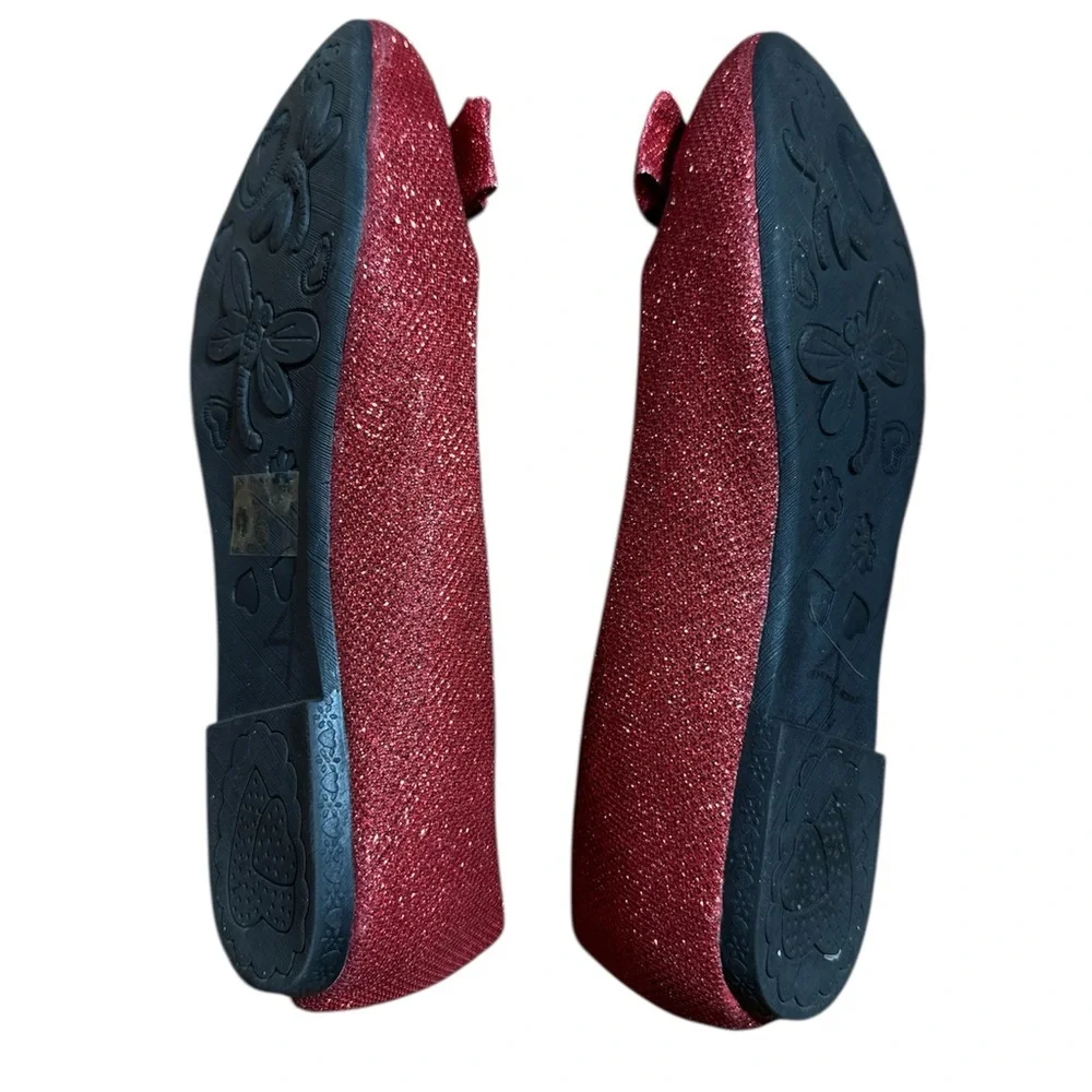 BNWOB Jeru Belinda Red Glitter Sparkle Flat Shoes 7.5 Wizard of Oz Shoes 7.5 - Picture 7 of 7